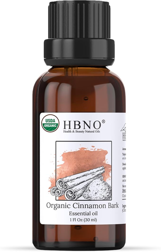 HBNO Organic Cinnamon Bark Essential Oil - 1 oz (30ml) Size - Ideal for Diffusers, Cleaning Agents, Skincare, and Haircare.-VivaGrace Women