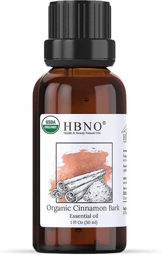 HBNO Organic Cinnamon Bark Essential Oil - 1 oz (30ml) Size - Ideal for Diffusers, Cleaning Agents, Skincare, and Haircare.-VivaGrace Women