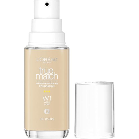 L'Oreal Paris True Match Super-Blendable Foundation, Medium Coverage Liquid Foundation Makeup, W1, Light, 1 Fl Oz-VivaGrace Women