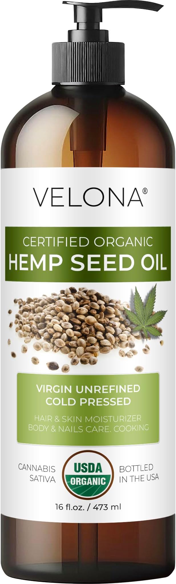 velona Hemp Seed Oil USDA Certified Organic - 16 Fl Oz | 100% Pure and Natural Carrier Oil | Unrefined, Cold Pressed | Hair, Body, Face & Skin Care-VivaGrace Women