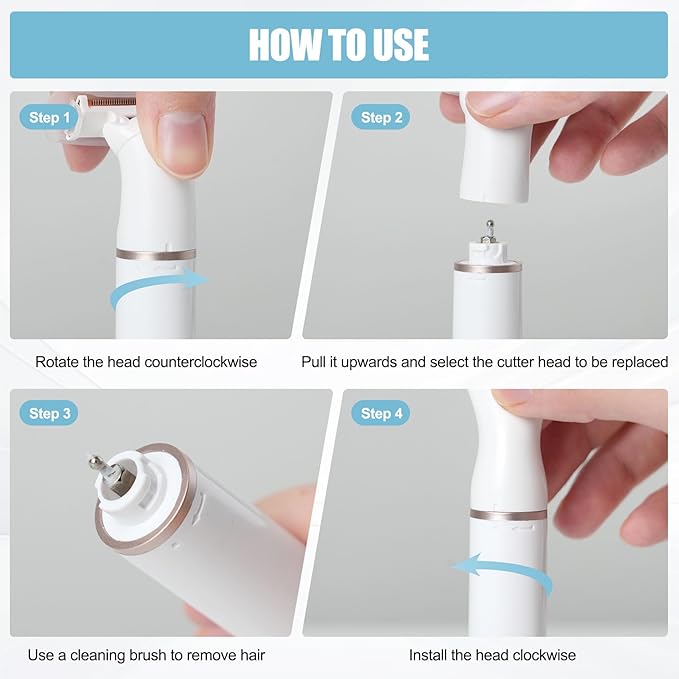 Women Face Epilator, 5 in 1 Epilator Hair Removal for Women, Electric Rechargeable Facial Hair Divice for Face,Lip,Chin with 5 x Replacement Heads, Nose Trimmer for All Skin Types-VivaGrace Women