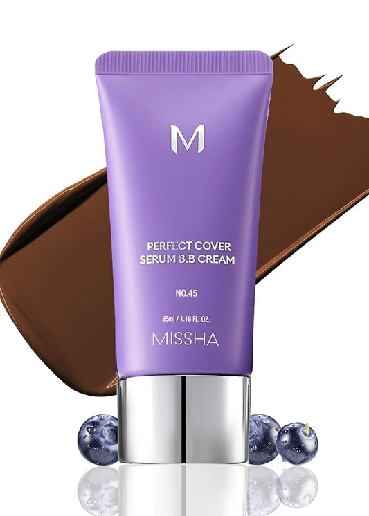 MISSHA M PERFECT COVER SERUM BB CREAM No.45 Deep Mocha- Deep with Cool Undertone, BB Cream by Cardi B Pick, Skin Tint, Tinted Moisturizer, Skin Care Foundation Makeup, Korean Makeup, 1.18 Fl oz-VivaGrace Women