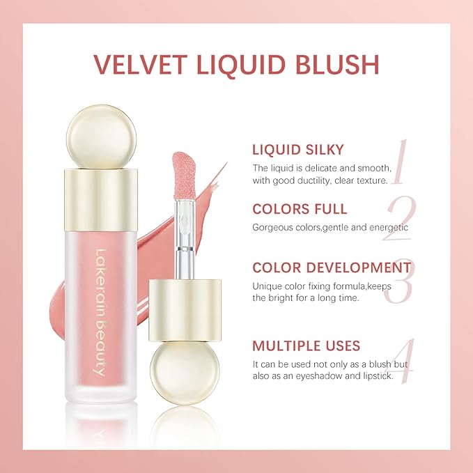 Erinde 2 Colors Liquid Highlighter and Blush Set, Natural Matte Face Blush, Natural Glossy Liquid Illuminator for Face and Body, Lightweight Blendable Silky Smooth Texture, Cruelty-free-VivaGrace Women