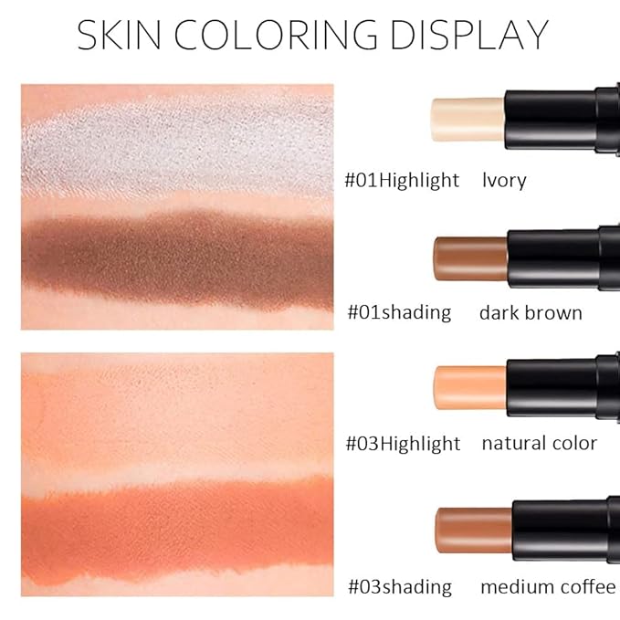 evpct 4 Colors Cream Contour Stick Makeup Kit Set Concealer Bronzer Stick Cream Contour Palette Contour Contouring Makeup Kit for Beginner Liquid Face Highlighter Makeup Stick contorno maquillaje 1+3-VivaGrace Women