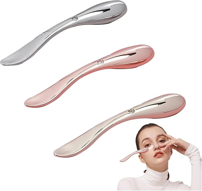 NIIIYTYB3 Pcs Eye Cream Applicator Tool Metal Eye Massager Wand 2 in 1 Zinc Alloy Roller for Under Eye Face Applicator Moisturizer Wand Stick with Spatula Mini Skincare Cosmetic Spatulas-VivaGrace Women