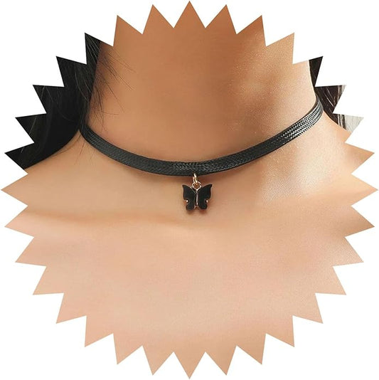 Vintage Black Choker Necklace Chain Goth Leather Choker Butterfly Pendant Necklace Velvet Choker Punk Necklace Rock Statement Butterfly Necklace Charm Jewelry Gift for Women and Girls-VivaGrace Women