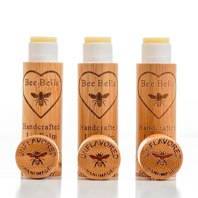 Bee Bella Lip Balm, Unscented (Unflavored), 3 Pack - Hydrating, Moisturizing Lip Care, 100% Natural, Original Organic Beeswax with Vitamin E, Handmade in USA-VivaGrace Women