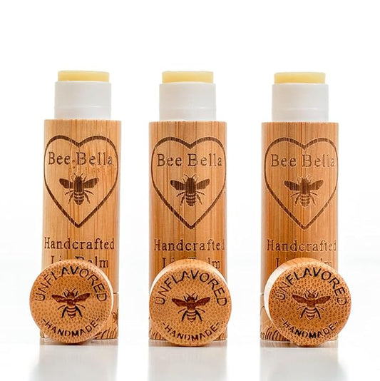 Bee Bella Lip Balm, Unscented (Unflavored), 3 Pack - Hydrating, Moisturizing Lip Care, 100% Natural, Original Organic Beeswax with Vitamin E, Handmade in USA-VivaGrace Women