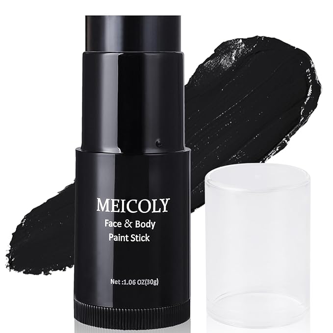 MEICOLY Black Face Body Paint Stick(1.06 Oz),Waterproof Black Face Paint for Cat Halloween SFX Skull Joker Zombie Vampire Skeleton Goth Spider Cosplay Makeup,Black Stick Clown Makeup-VivaGrace Women