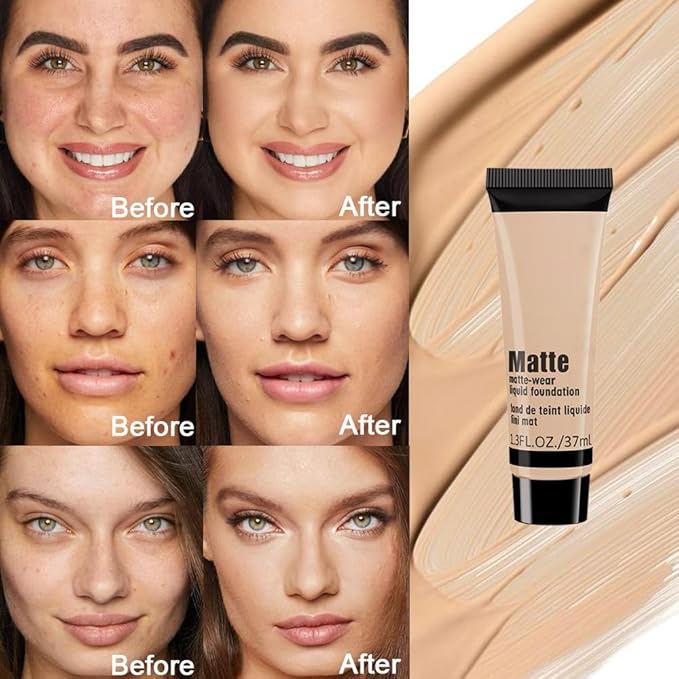 1 Pack Liquid Foundation Cream for Face Makeup,Durable Full Coverage Matte Concealer Make Up,Oil Control & Waterproof Base Primer -1 Fl.Oz (BEIGE 7#)-VivaGrace Women