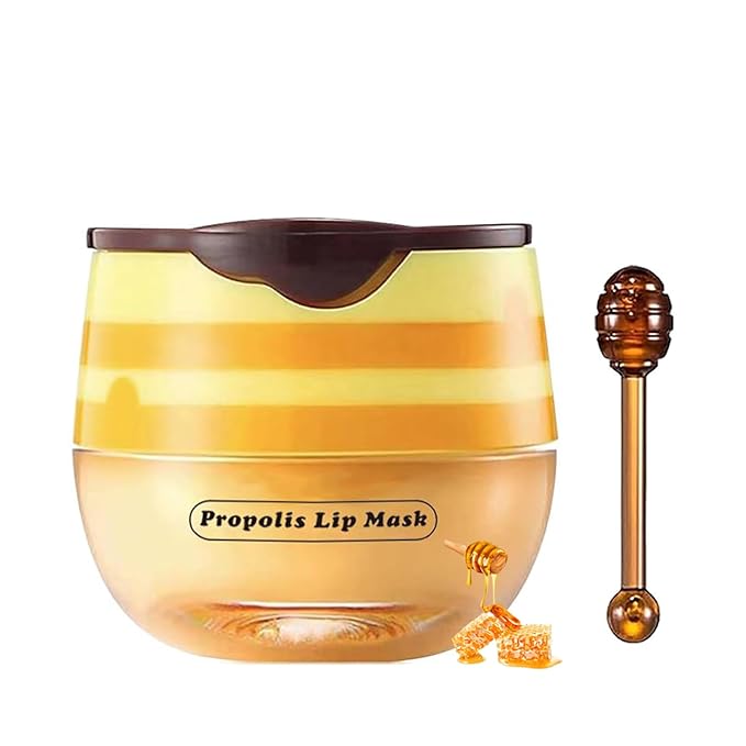 1 PCS Bee Lip Balm Lip Mask Honey Pot, Honey Moisturizing Sleeping Lip Mask Overnight with Sticks, Lip Balm Honey Pot Lip Balm Hydrating Prevention Dry and Crack Lip Scrubs Exfoliator-VivaGrace Women