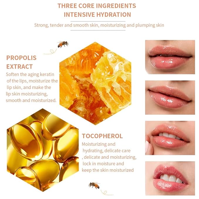 2PCS Bee Balm Lip Balm Honey Pot & Strawberry Sleeping Lip Mask, Propolis Moisturizing Honey Lip Mask Lip Balm, Hydrating & Prevention Dry and Cracked Lip Scrubs Exfoliator, Winter Lip Care Products-VivaGrace Women