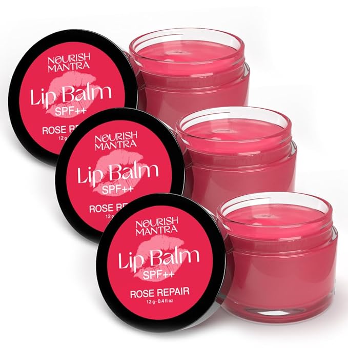 Nourish Mantra Rose Repair Lip Balm with SPF | Made with Rose Extracts, Olive oil, Shea Butter, Vitamin E & Avocado Oil | For Dry, Chapped and Dark Lips | Best for Both Women and Men | 12g-VivaGrace Women