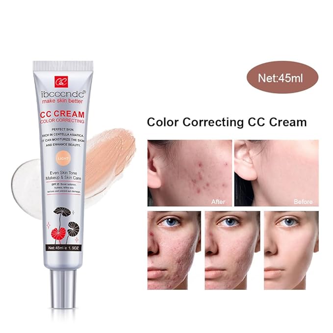 Color Correcting CC Cream,Invisible Pores Cream Foundation And nvisible Pores Concealer,CC Cream Foundation Rich In Centella Asiatic,Moisturizing And Waterproof CC Cream With Spf 25(LIGHT)-VivaGrace Women