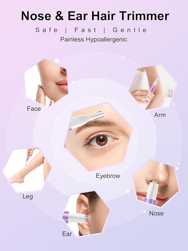 Nose Hair Trimmer for Women Men,2025 Rechargeable 2 in 1 Eyebrow & Facial Trimmer, Professional Painless Ear Hair Trimmer with Powerful Motor and Dual-Edge Blades Easy Cleansing (Purple)-VivaGrace Women