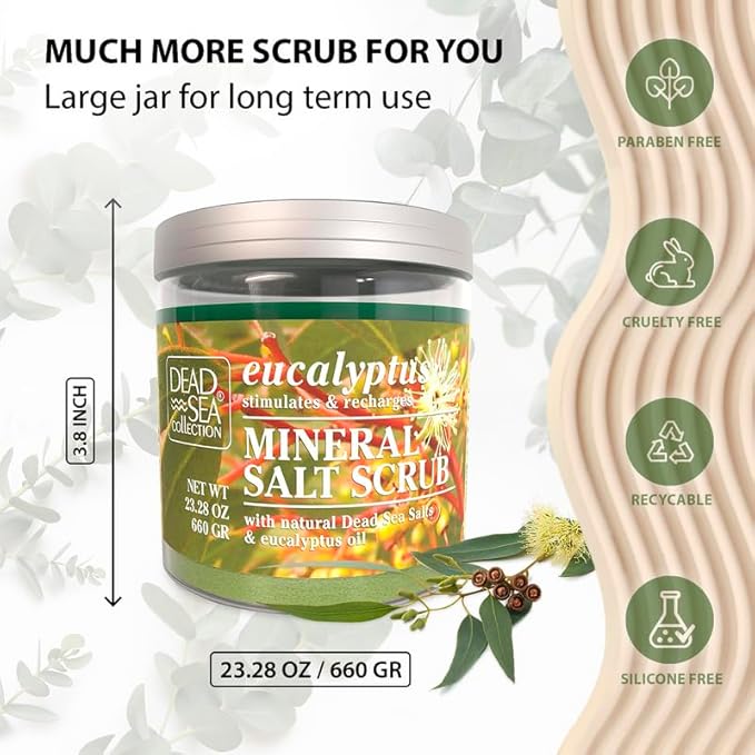 Dead Sea Collection Eucalyptus Salt Scrub – Exfoliating Body Scrub for Women – Moisturizing and Nourishing Skin – with Pure Oils and Dead Sea Minerals (23.28 Oz)-VivaGrace Women