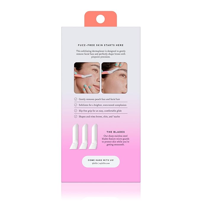 Billie - Dermaplane Starter Kit - Reusable Handle + 3 Refill Blades - Remove Facial Hair + Perfectly Shape Brows - Dermatologist-Approved - Malibu-VivaGrace Women
