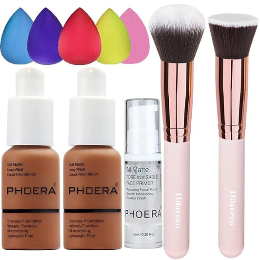 Phoera Foundation,Full Coverage Foundation, Hilareco Concealer Foundation Flawless 30ml Natural Matte Oil Control Concealer Facial Blemish for Women Girls (2 PCS 109-Mocha)-VivaGrace Women