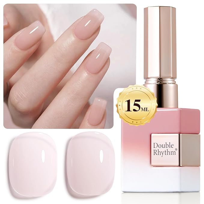 Double Rhythm Translucent Gel Polish Sheer Neutral Natural Light Milky Same Color Same Bottle 15ML Jelly Nail Polish Nail Art DIY at Home (Milky Pink-A1377)-VivaGrace Women