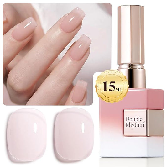Double Rhythm Translucent Gel Polish Sheer Neutral Natural Light Milky Same Color Same Bottle 15ML Jelly Nail Polish Nail Art DIY at Home (Milky Pink-A1377)-VivaGrace Women