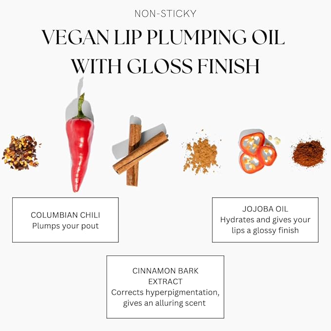 BIG POUT ENERGY, Chili-Infused Lip Plumping Oil for Full and Smooth Lips, Lip Gloss Finish, With Easy Swipe XL Wand Applicator, Scarlett Flame, 0.12 fl oz-VivaGrace Women