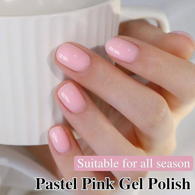 Double Rhythm 0.50 OZ Translucent Gel Polish Same Color Same Bottle Sheer Pastel Neutral Natural Milky 15 ML Jelly UV Nail Art DIY at Home (Pink-A1623)-VivaGrace Women