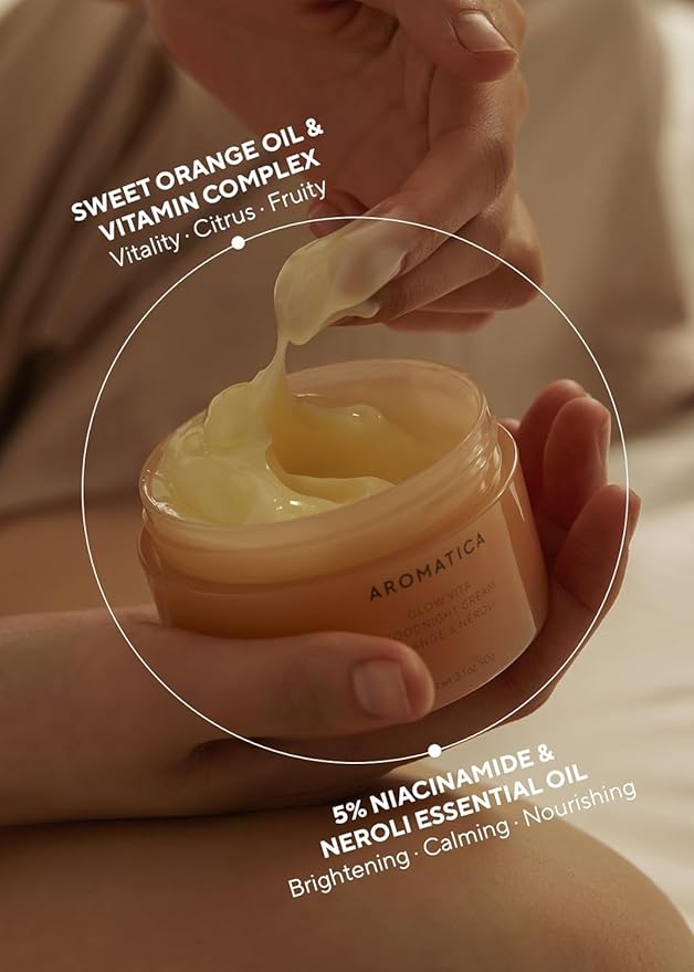 AROMATICA Glow Vita Goodnight Cream Orange & Neroli 3.1fl oz/90g - Night Cream Moisturizer For Face & Neck | Anti Aging Wrinkle Cream with Vitamin C, 5% Niacinamide-VivaGrace Women