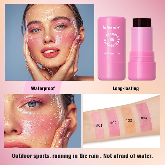 Multi-Use Cooling Water Jelly Blush/Lip Tint & Eye Shadow - Sheer Stain withBuildable Watercolor Finish - Long-Lasting Moisture - 1,000+ Swipes Per Stick - Jelly Texture for Lip & Cheek (Red)-VivaGrace Women