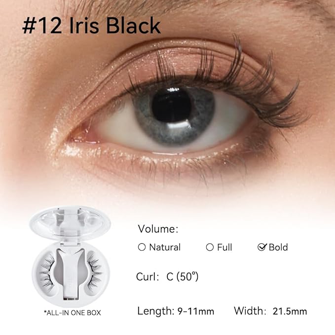 Soft Magnetic Eyelashes Kit with Applicator, No.12 Iris Black, Reusable Glue-free Wispy Magnetic Lashes, Cruelty-free False Lashes, Waterproof, Lightweight, Suit for Heavy Makeup-VivaGrace Women