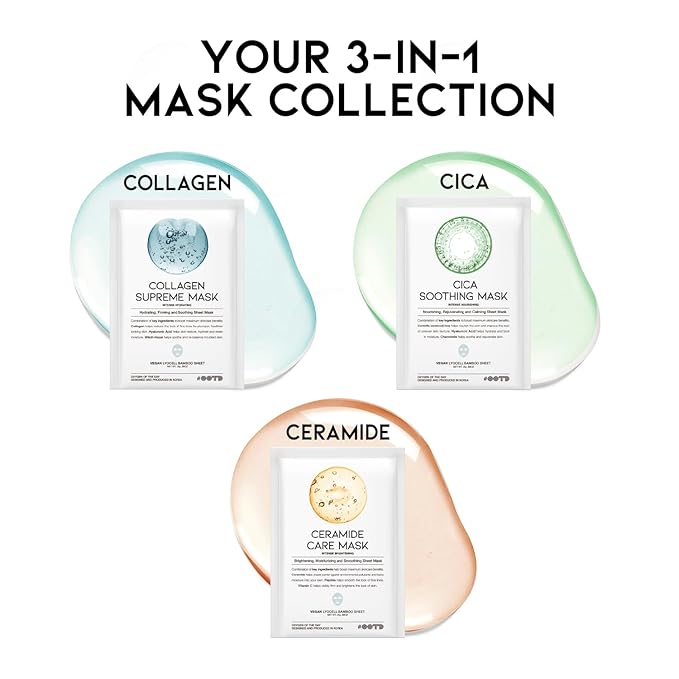 Hydrating Soothing Sheet Masks Gift Set for Skincare, Korean Vegan Sheet Mask for Dry, Sensitive Skin, Calming, Smoothing, Brightening, Collagen, Ceramide, Cica, Hyaluronic Acid 30EA-VivaGrace Women