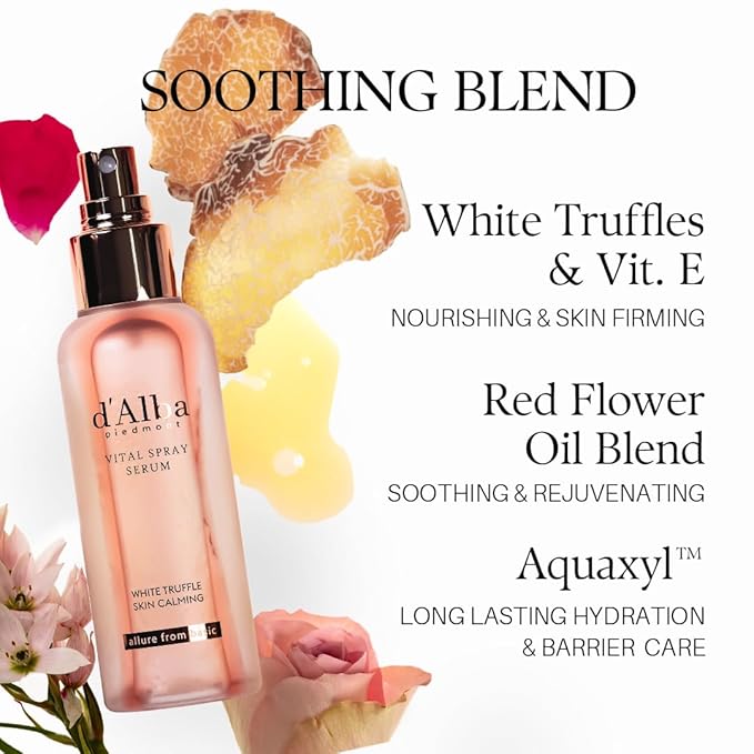 d'alba Piedmont Italian White Truffle Vital Spray Serum, Vegan Skin Care, Calming and Hydrating Facial Mist for Red and Sensitive Skin, Glow Serum, Surfactant Free, All in One, Korean Skin Care-VivaGrace Women