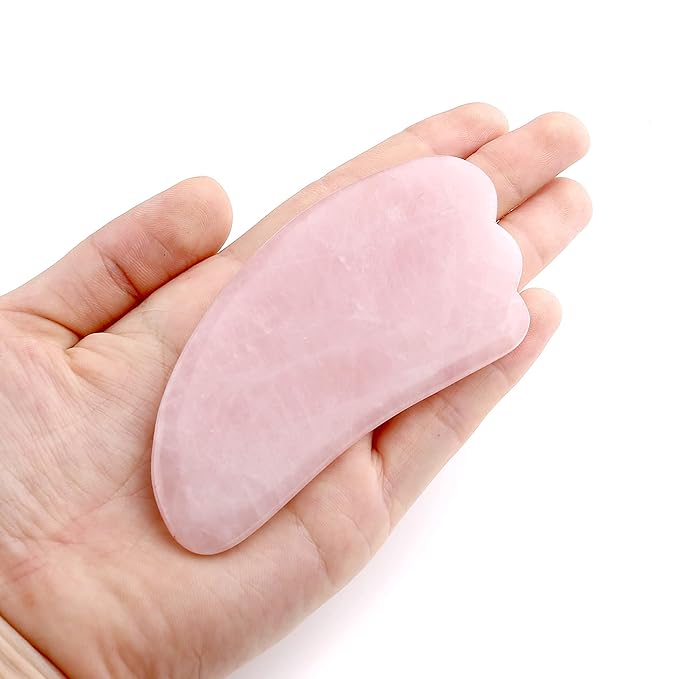 Jovivi Natural Rose Quartz Stone Gua Sha Scraping Massage Tool, Wing-shape Healing Crystal Guasha Board Facial Massager Traditional Scraper Tool-VivaGrace Women