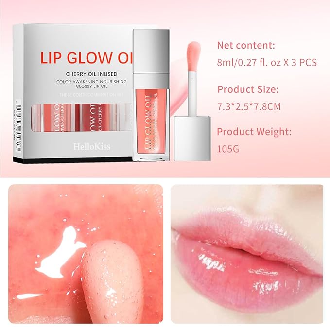 Lip Glow Oil Long Lasting Plumping Transparent Lip Balm Moisturizing Lip Oil Repairing Lip Lines and Prevents Dry Cracked for Lip Care and Dry Lips (Set-B)-VivaGrace Women