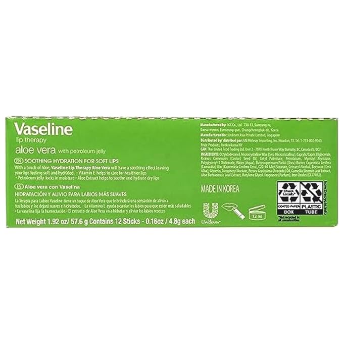 Vaseline Lip w/o Backer Card Aloe - 12 pack box-VivaGrace Women