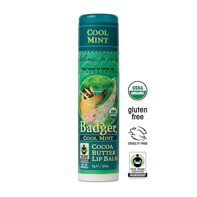 Badger - Cocoa Butter Lip Balm, Cool Mint, Certified Organic Lip Balm, Fair Trade, Natural Lip Balm, Lip Butter, Lip Balm Cocoa Butter, Cocoa Care Lip Balm, 0.25 oz-VivaGrace Women