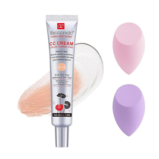 Color Correcting CC Cream,Invisible Pores Cream Foundation And nvisible Pores Concealer,CC Cream Foundation Rich In Centella Asiatic,Moisturizing And Waterproof CC Cream With Spf 25(LIGHT)-VivaGrace Women