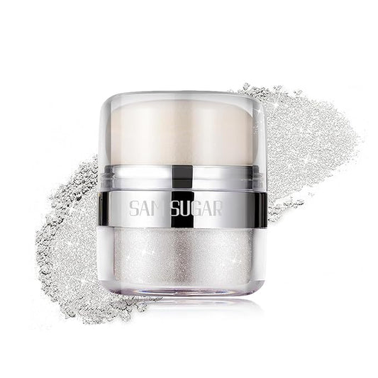Glitter Body Highlighter Powder Body Shimmer Sparkle Face Brightening Highlighter Powder for Face Eyes Body Glow Makeup With sponge head（03#）-VivaGrace Women