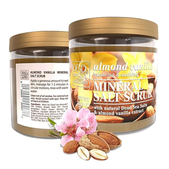 Dead Sea Collection Almond Vanilla Salt Scrub – Exfoliating Body Scrub for Women – Moisturizing and Nourishing Skin – with Pure Oils and Dead Sea Minerals (23.28 Oz)-VivaGrace Women