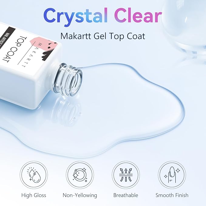 Makartt Gel Top Coat - 2 PCS No Wipe Top Coat Gel Nail Polish High Glossy Shine Finish Long Lasting, 10ML Clear Soak Off UV Nail Lamp, Salon Quality Art Design for Home Use Beauty Gift-VivaGrace Women