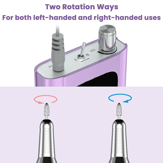 Delanie Professional Nail Drill High Torque 35000 RPM Rechargeable Portable Electric Nail File Filer for Acrylic Gel with Cuticle Bits, Salon Manicure Tool, Purple-VivaGrace Women