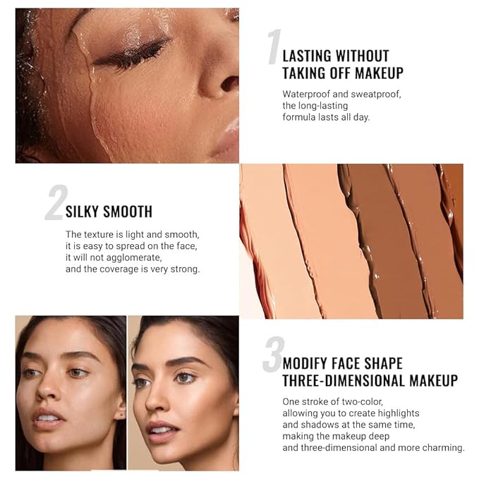 evpct 4 Color Contour Stick Makeup Set Concealer Bronzer Stick Cream Contour Palette Contour Contouring Makeup Kit for Beginner Face Highlighter Makeup Stick Liquid Contour contorno maquillaje 01+02-VivaGrace Women