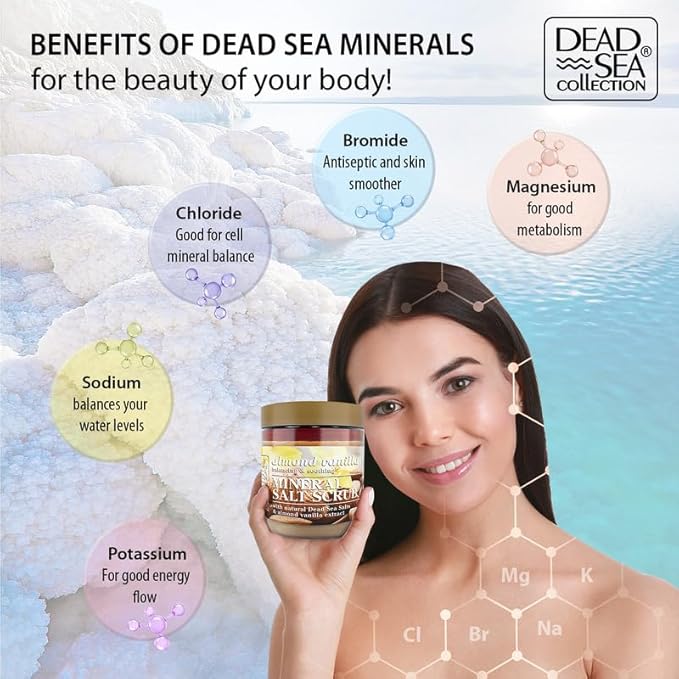 Dead Sea Collection Almond Vanilla Salt Scrub – Exfoliating Body Scrub for Women – Moisturizing and Nourishing Skin – with Pure Oils and Dead Sea Minerals (23.28 Oz)-VivaGrace Women