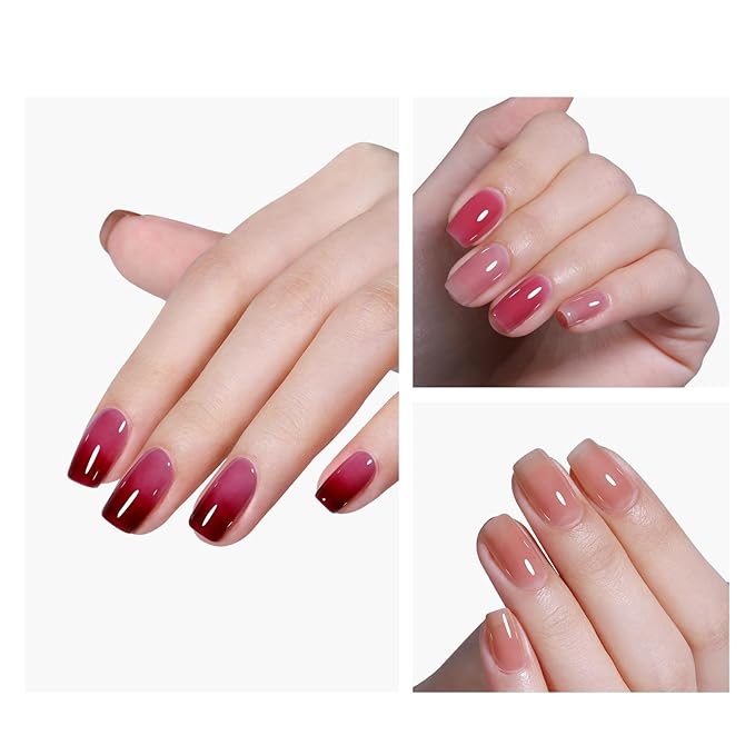 AILLSA Burgundy Red Gel Nail Polish Set Nude Jelly Pink Gel Polish with Base and Top Coat, Wine Mauve Neutral Gel Polish Kit Soak Off U V French Manicure Starter DIY at Home
