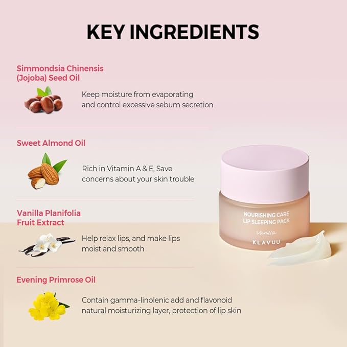Klavuu Nourishing Care Lip Sleeping Pack (Vanila & Vanila) - Overnight Exfoliating & Nourishing Lip Mask for Dry Lips - Natural Moisturizing Lip Oil - Lip Treatment Balm to Repair & Protect Lips-VivaGrace Women