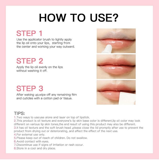 MAEPEOR Glowing Lip Oil 7 Colors Hydrating Lip Balm Nourishing Lip Care Lip Treatment Glossy Finish Non-sticky Moisturizing Lip Balm (06 Red)-VivaGrace Women