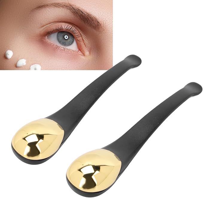 ZJchao Eye Massage Stick, 2pcs Eye Cream Applicator Spatula Metal Face Massage Tool Stick Applicator Wand Sticks Eye Cream Massage Sticks Cosmetics Spoon Massager for Dark Circle Puffiness Reduction-VivaGrace Women