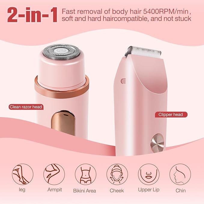 Bikini Trimmer for Women Electric Razors for Women Women's Electric Razor 2 in 1 Shaver Pubic Hair Trimmer Ipx7 Waterproof Wet Dry Use Bikini Shaver for Ladies Pubic, Legs, Face, Underarms (Pink)-VivaGrace Women