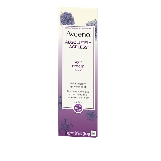 Aveeno Absolutely Ageless 3-in-1 Anti-Wrinkle Eye Cream for Fine Lines & Wrinkles, Crows Feet, & Under-Eye Puffiness, Antioxidant Blackberry Complex, Hypoallergenic, Non-Greasy, 0.5 oz-VivaGrace Women