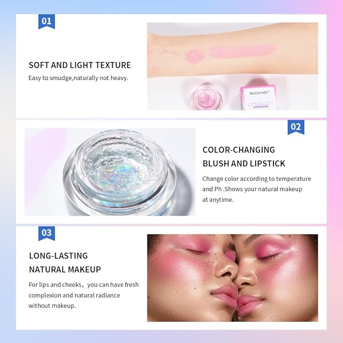 Color Change Blush Clear Liquid Blush Cream Moisturizing Blusher Halo dyeing naturally Blush Rouge Multi-use Makeup Cream For Cheeks Face Lips Waterproof Blush Gel Lip Oil (#1)-VivaGrace Women