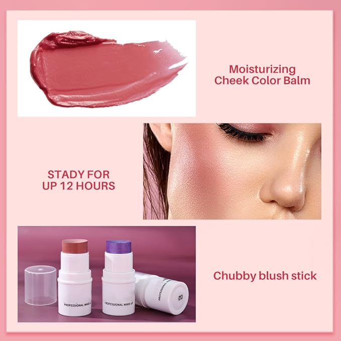 Orange Cream Blush Stick for Cheeks, Waterproof Face Cream Makeup Blush Stick, Long-Lasting Multi-use Blush Makeup Stick, Natural-Looking, Lightweight Skin Tint Blush Makeup for All Skin-VivaGrace Women